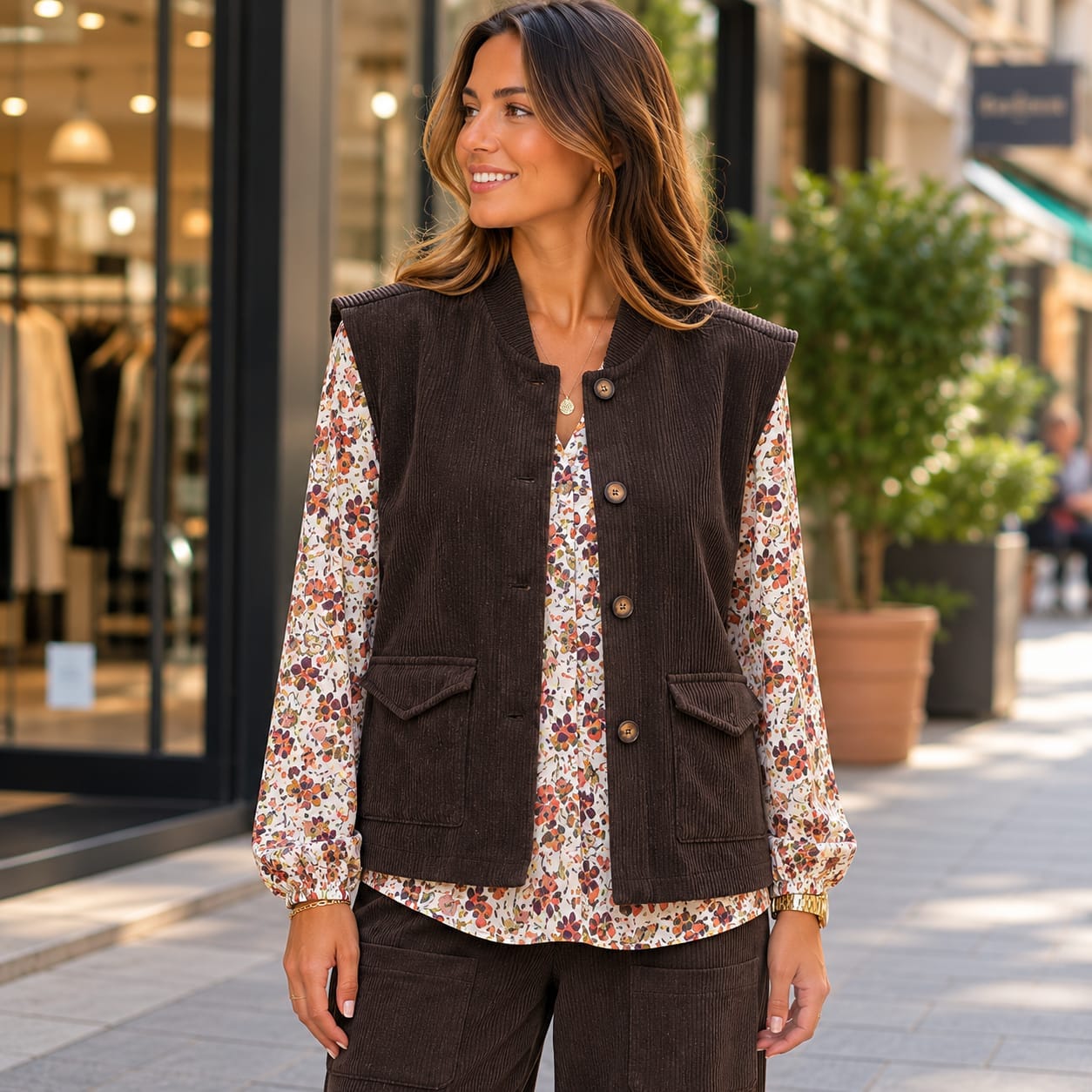 Gilet en velours sans manches, 2 poches plaquées / Y847AJ41 – Image 2