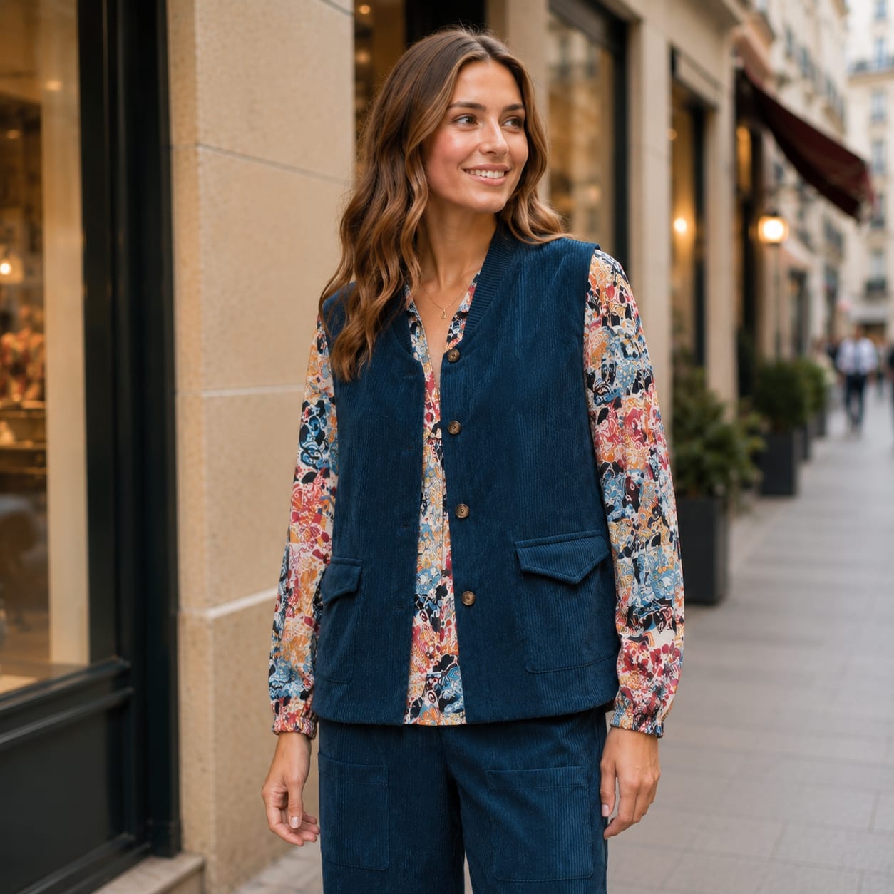Gilet en velours sans manches, 2 poches plaquées / Y847AJ41