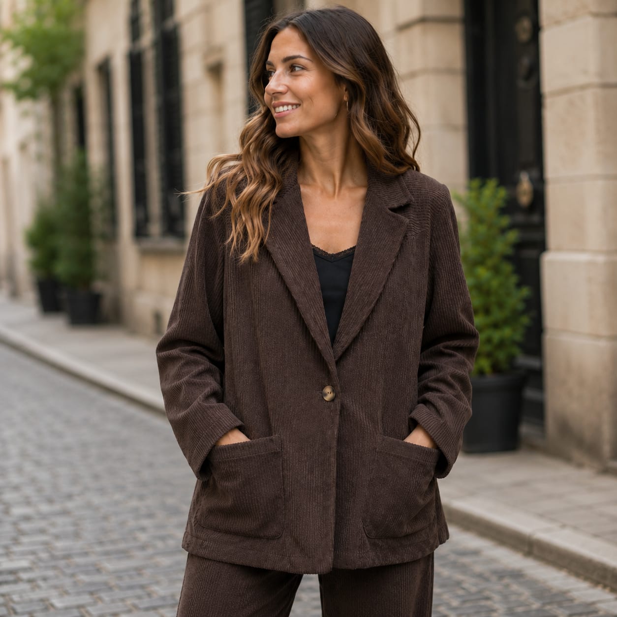 Veste en velours unie 2 poches plaquées / Y849AJ41 – Image 2