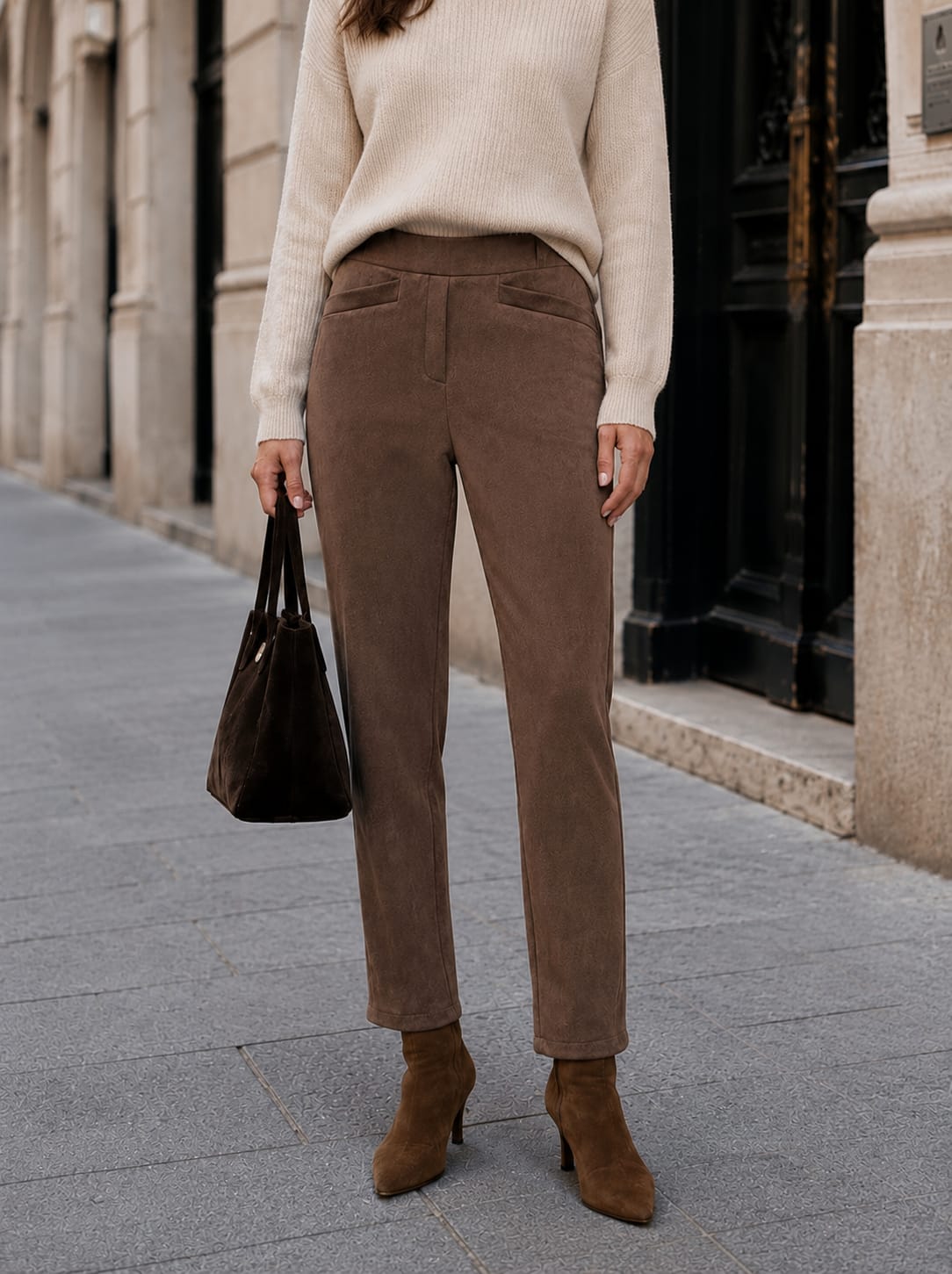 Pantalon uni taille élastique, fausses poches devant / Y415AJ40 – Image 2