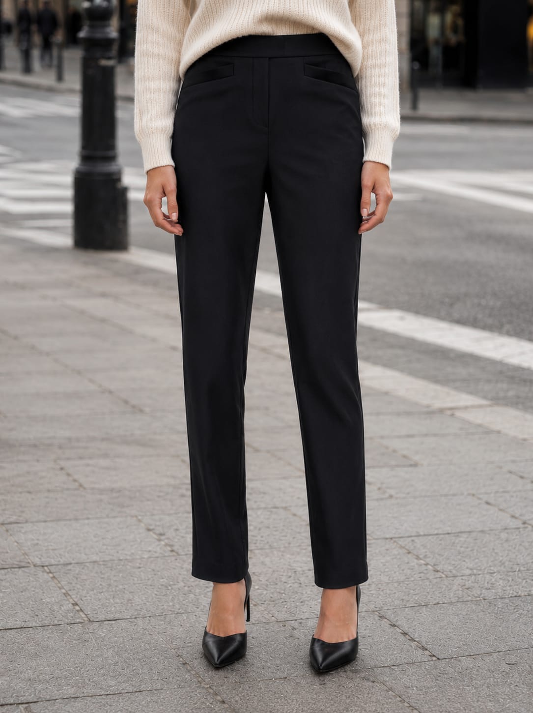 Pantalon uni taille élastique, fausses poches devant / Y415AJ40 – Image 5