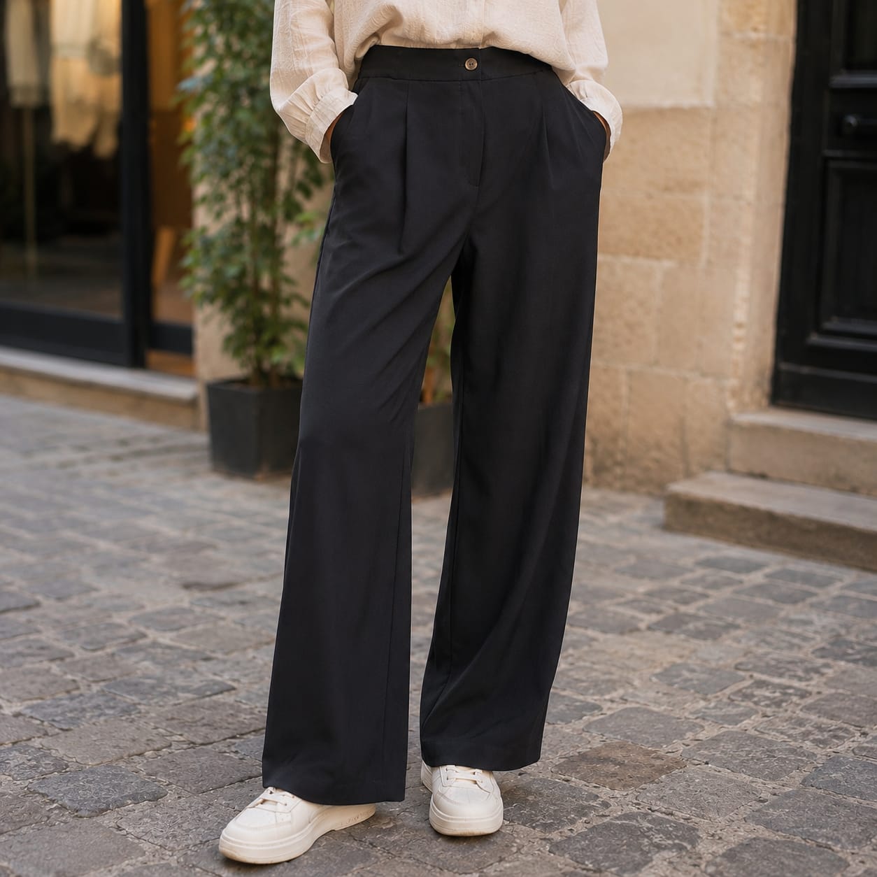 Pantalon uni, 2 poches coté, taille dos élastique, fermer par 1 bouton / Y435AJ43 – Image 3
